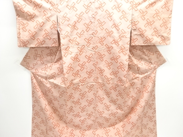 JAPANESE KIMONO / SILK / HAND WOVEN TSUMUGI / GEOMETRIC PATTERN